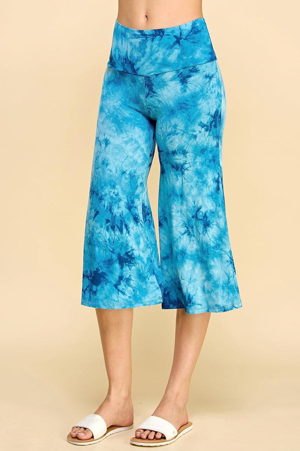 imageMade By Johnny Womens High Elastic Waistband Wide Leg Palazzo Culotte Gaucho Capri Pants S5XLWb2387teal