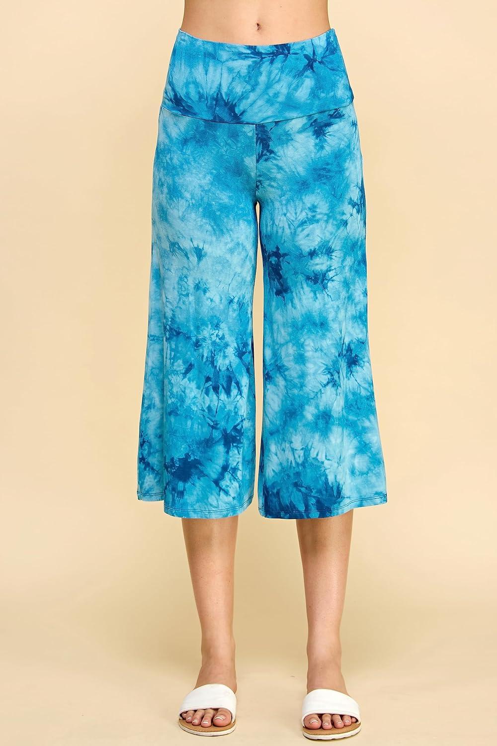 imageMade By Johnny Womens High Elastic Waistband Wide Leg Palazzo Culotte Gaucho Capri Pants S5XLWb2387teal