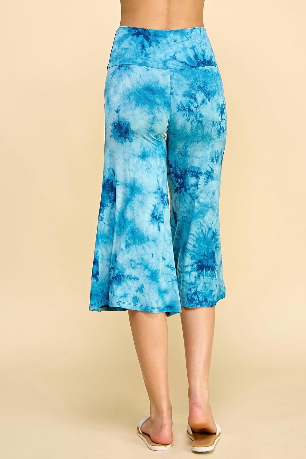 imageMade By Johnny Womens High Elastic Waistband Wide Leg Palazzo Culotte Gaucho Capri Pants S5XLWb2387teal