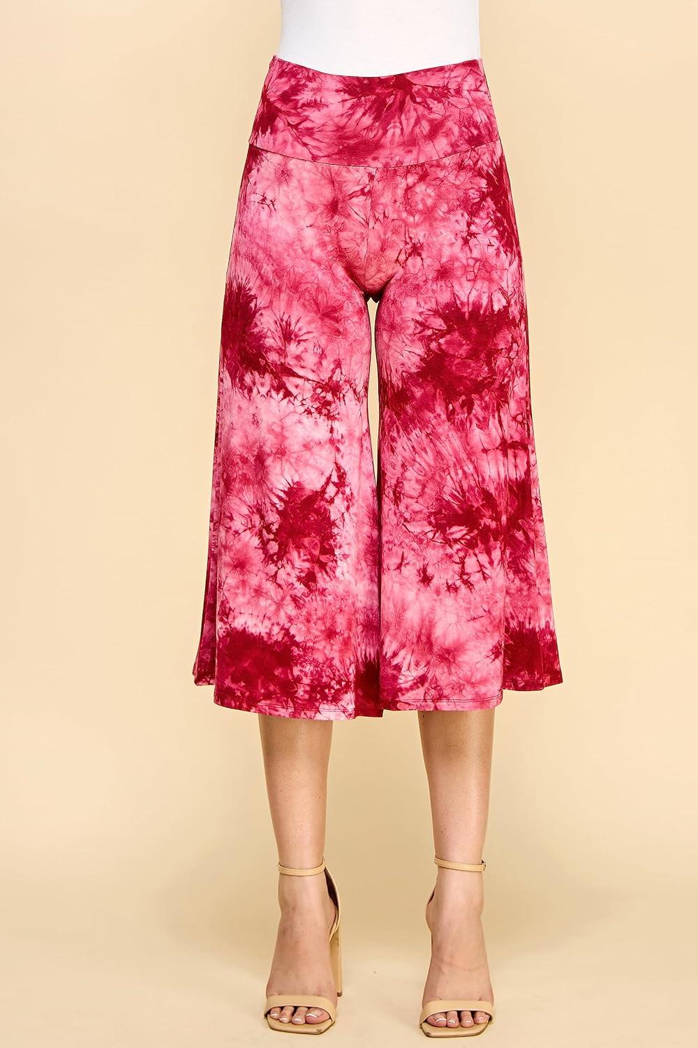imageMade By Johnny Womens High Elastic Waistband Wide Leg Palazzo Culotte Gaucho Capri Pants S5XLWb2387wine