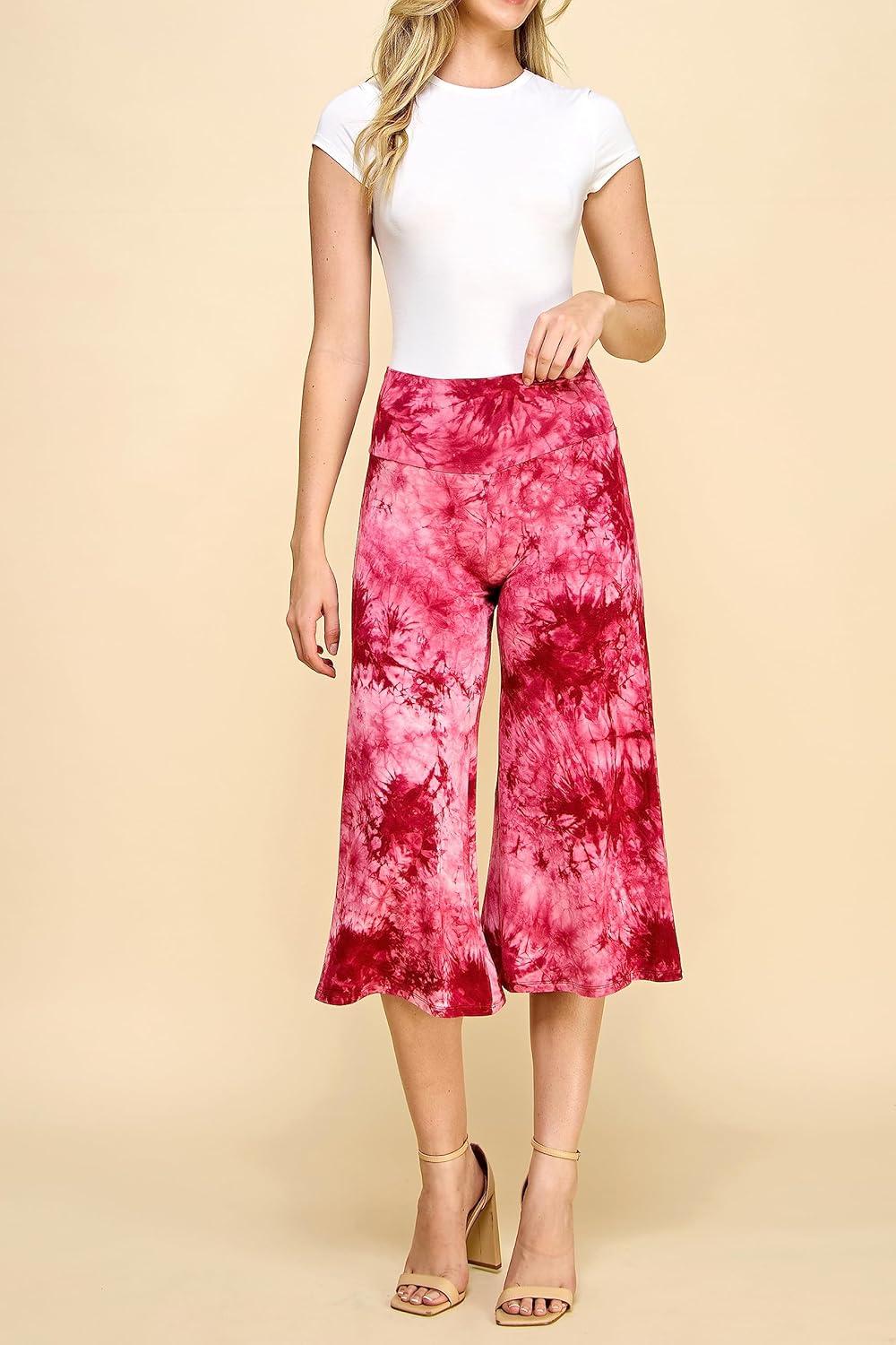 imageMade By Johnny Womens High Elastic Waistband Wide Leg Palazzo Culotte Gaucho Capri Pants S5XLWb2387wine
