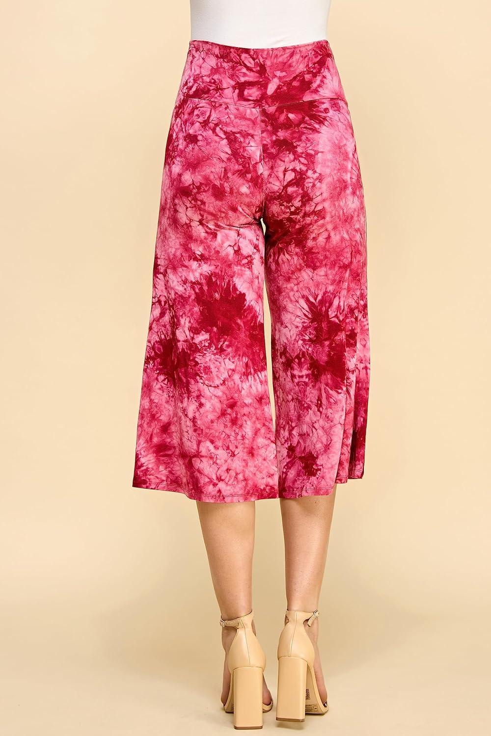 imageMade By Johnny Womens High Elastic Waistband Wide Leg Palazzo Culotte Gaucho Capri Pants S5XLWb2387wine