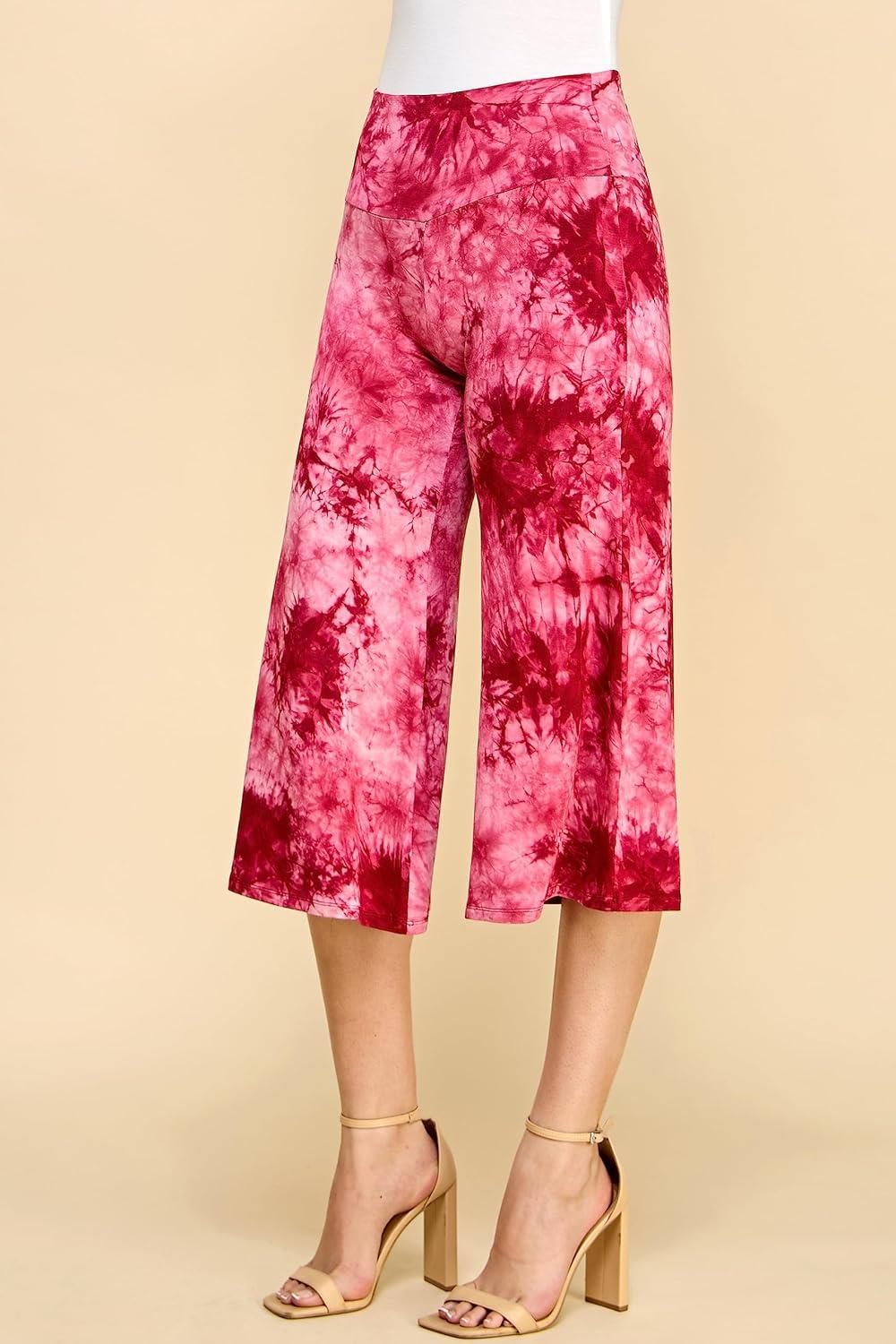 imageMade By Johnny Womens High Elastic Waistband Wide Leg Palazzo Culotte Gaucho Capri Pants S5XLWb2387wine