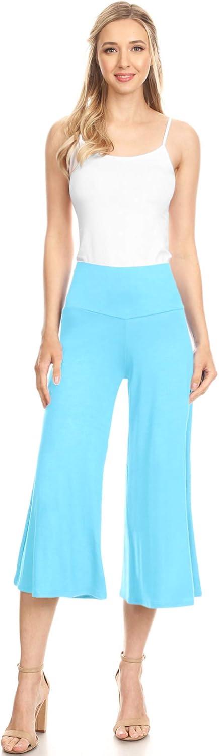 imageMade By Johnny Womens High Elastic Waistband Wide Leg Palazzo Culotte Gaucho Capri Pants S5XLWb876aqua