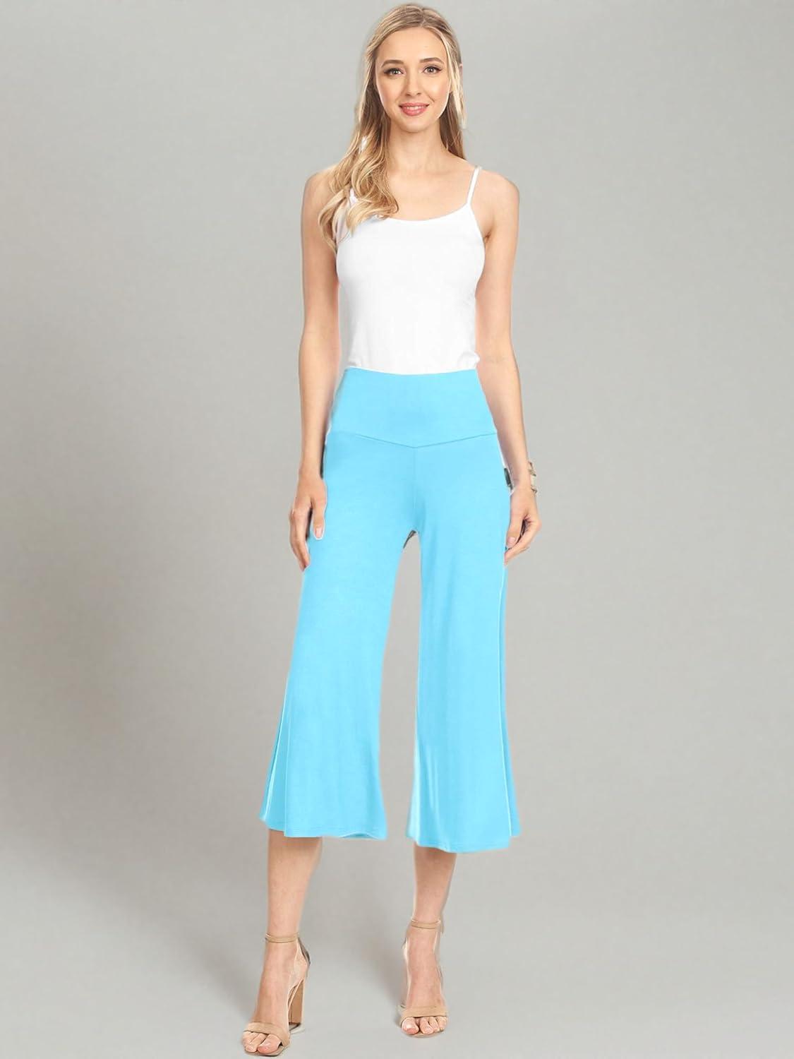 imageMade By Johnny Womens High Elastic Waistband Wide Leg Palazzo Culotte Gaucho Capri Pants S5XLWb876aqua