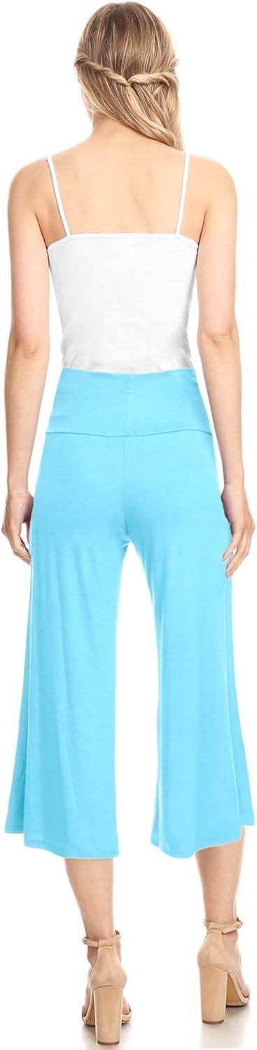 imageMade By Johnny Womens High Elastic Waistband Wide Leg Palazzo Culotte Gaucho Capri Pants S5XLWb876aqua