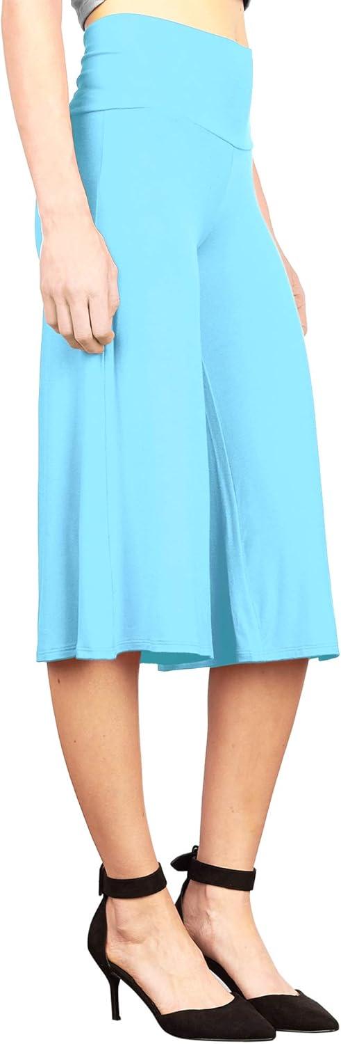 imageMade By Johnny Womens High Elastic Waistband Wide Leg Palazzo Culotte Gaucho Capri Pants S5XLWb876aqua