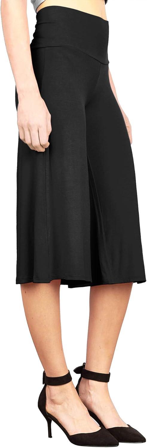 imageMade By Johnny Womens High Elastic Waistband Wide Leg Palazzo Culotte Gaucho Capri Pants S5XLWb876black