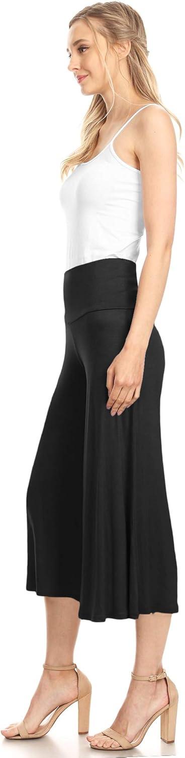 imageMade By Johnny Womens High Elastic Waistband Wide Leg Palazzo Culotte Gaucho Capri Pants S5XLWb876black
