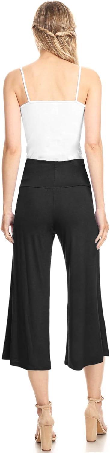 imageMade By Johnny Womens High Elastic Waistband Wide Leg Palazzo Culotte Gaucho Capri Pants S5XLWb876black