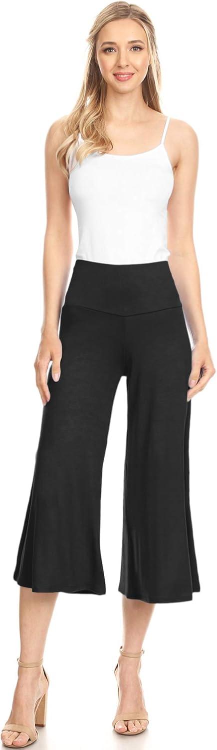 imageMade By Johnny Womens High Elastic Waistband Wide Leg Palazzo Culotte Gaucho Capri Pants S5XLWb876black
