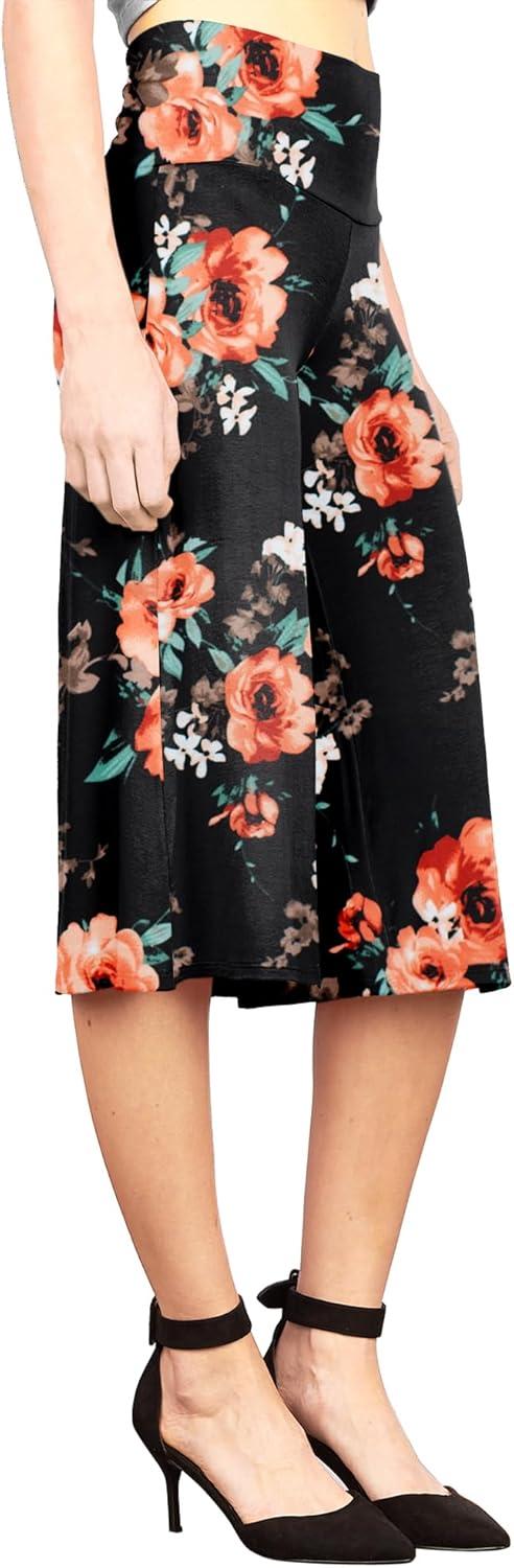 imageMade By Johnny Womens High Elastic Waistband Wide Leg Palazzo Culotte Gaucho Capri Pants S5XLWb876blackfloral