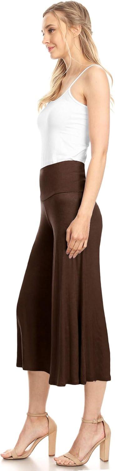imageMade By Johnny Womens High Elastic Waistband Wide Leg Palazzo Culotte Gaucho Capri Pants S5XLWb876brown