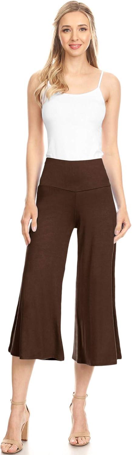imageMade By Johnny Womens High Elastic Waistband Wide Leg Palazzo Culotte Gaucho Capri Pants S5XLWb876brown