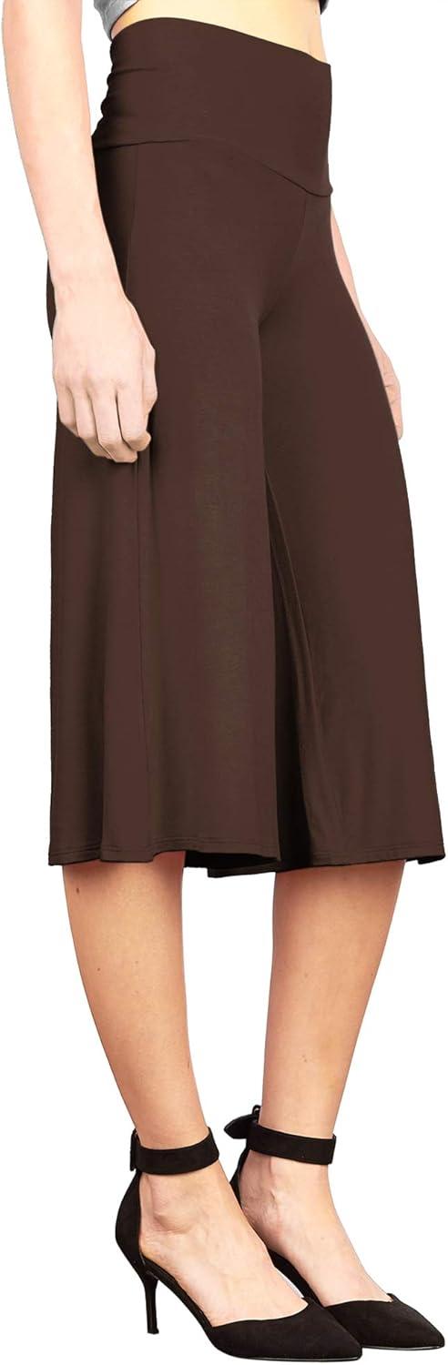 imageMade By Johnny Womens High Elastic Waistband Wide Leg Palazzo Culotte Gaucho Capri Pants S5XLWb876brown
