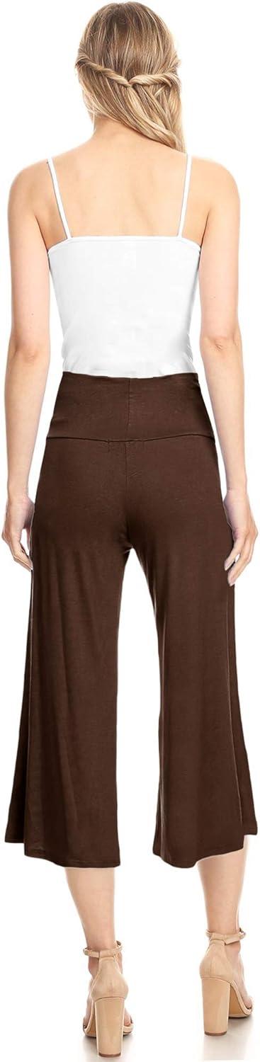 imageMade By Johnny Womens High Elastic Waistband Wide Leg Palazzo Culotte Gaucho Capri Pants S5XLWb876brown