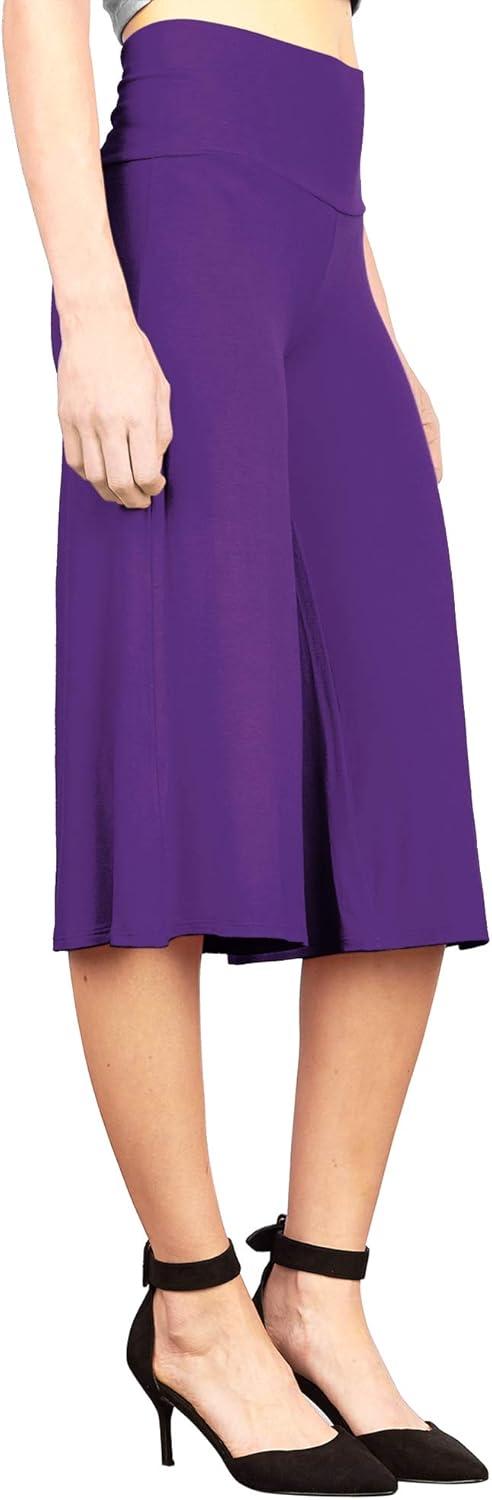 imageMade By Johnny Womens High Elastic Waistband Wide Leg Palazzo Culotte Gaucho Capri Pants S5XLWb876darkpurple