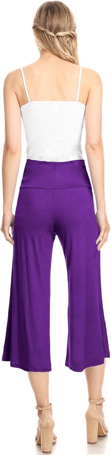 imageMade By Johnny Womens High Elastic Waistband Wide Leg Palazzo Culotte Gaucho Capri Pants S5XLWb876darkpurple