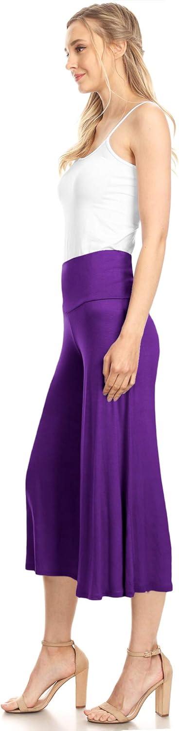 imageMade By Johnny Womens High Elastic Waistband Wide Leg Palazzo Culotte Gaucho Capri Pants S5XLWb876darkpurple