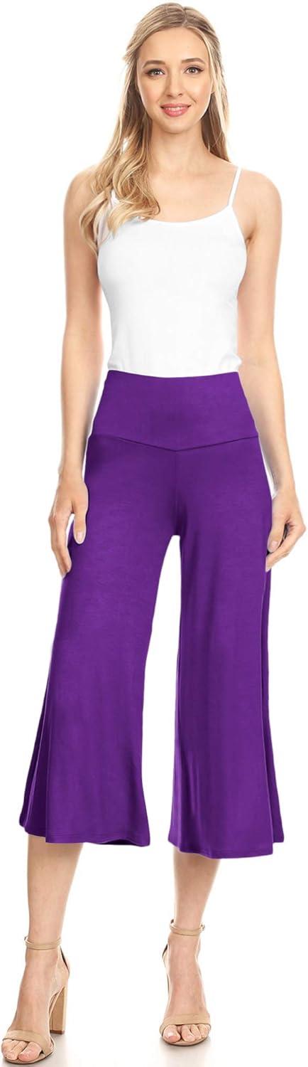 imageMade By Johnny Womens High Elastic Waistband Wide Leg Palazzo Culotte Gaucho Capri Pants S5XLWb876darkpurple