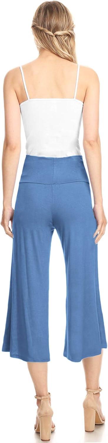 imageMade By Johnny Womens High Elastic Waistband Wide Leg Palazzo Culotte Gaucho Capri Pants S5XLWb876denim