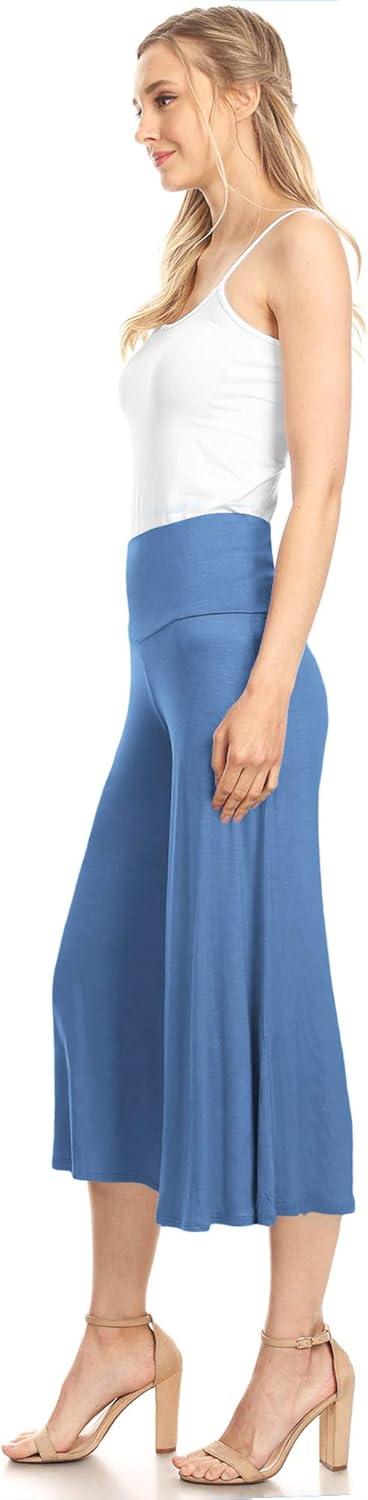 imageMade By Johnny Womens High Elastic Waistband Wide Leg Palazzo Culotte Gaucho Capri Pants S5XLWb876denim