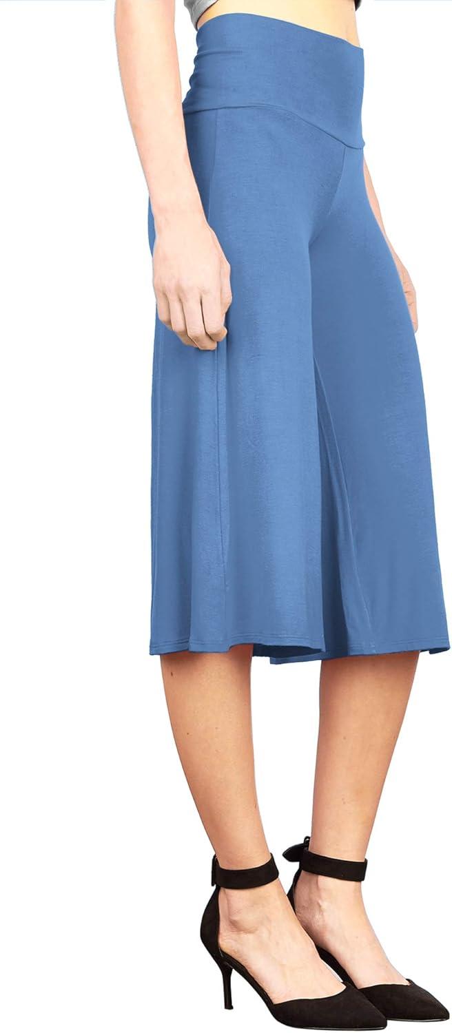 imageMade By Johnny Womens High Elastic Waistband Wide Leg Palazzo Culotte Gaucho Capri Pants S5XLWb876denim