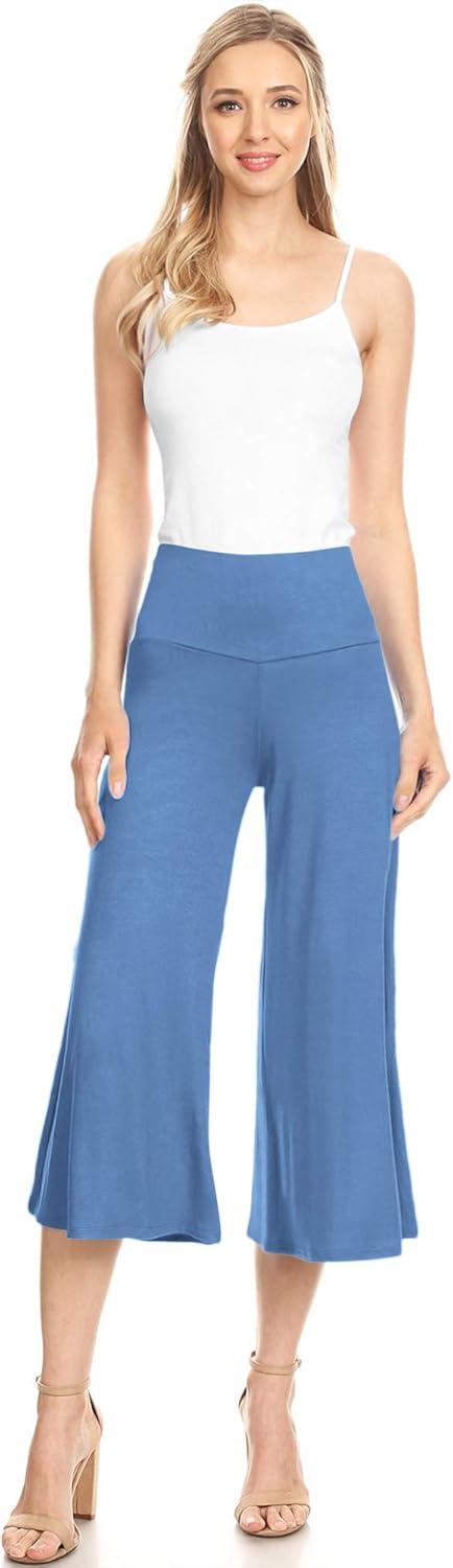 imageMade By Johnny Womens High Elastic Waistband Wide Leg Palazzo Culotte Gaucho Capri Pants S5XLWb876denim