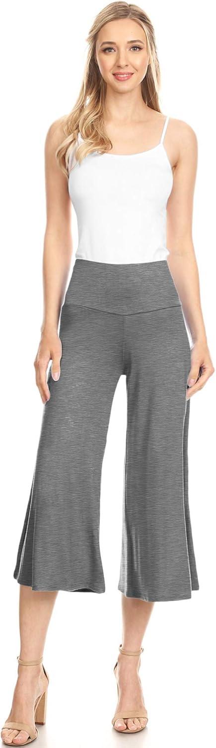 imageMade By Johnny Womens High Elastic Waistband Wide Leg Palazzo Culotte Gaucho Capri Pants S5XLWb876hdg