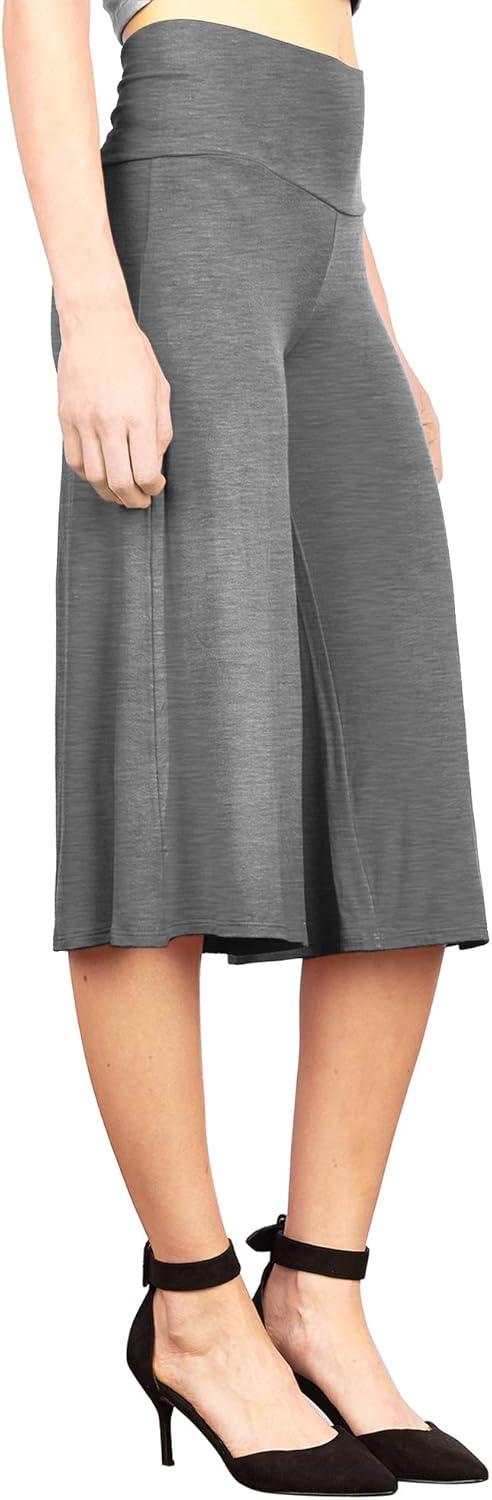 imageMade By Johnny Womens High Elastic Waistband Wide Leg Palazzo Culotte Gaucho Capri Pants S5XLWb876hdg
