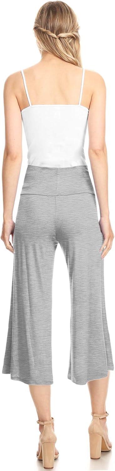 imageMade By Johnny Womens High Elastic Waistband Wide Leg Palazzo Culotte Gaucho Capri Pants S5XLWb876heathergrey