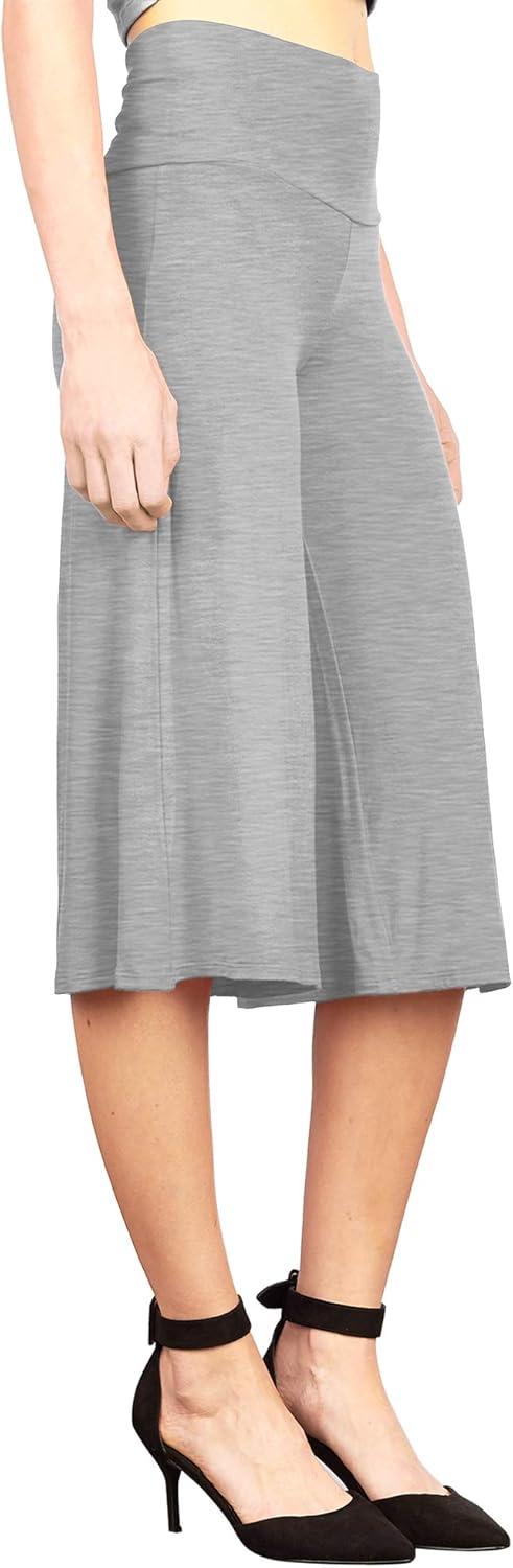 imageMade By Johnny Womens High Elastic Waistband Wide Leg Palazzo Culotte Gaucho Capri Pants S5XLWb876heathergrey