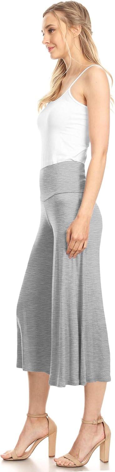 imageMade By Johnny Womens High Elastic Waistband Wide Leg Palazzo Culotte Gaucho Capri Pants S5XLWb876heathergrey