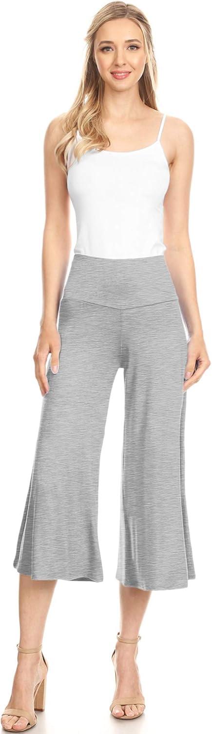 imageMade By Johnny Womens High Elastic Waistband Wide Leg Palazzo Culotte Gaucho Capri Pants S5XLWb876heathergrey