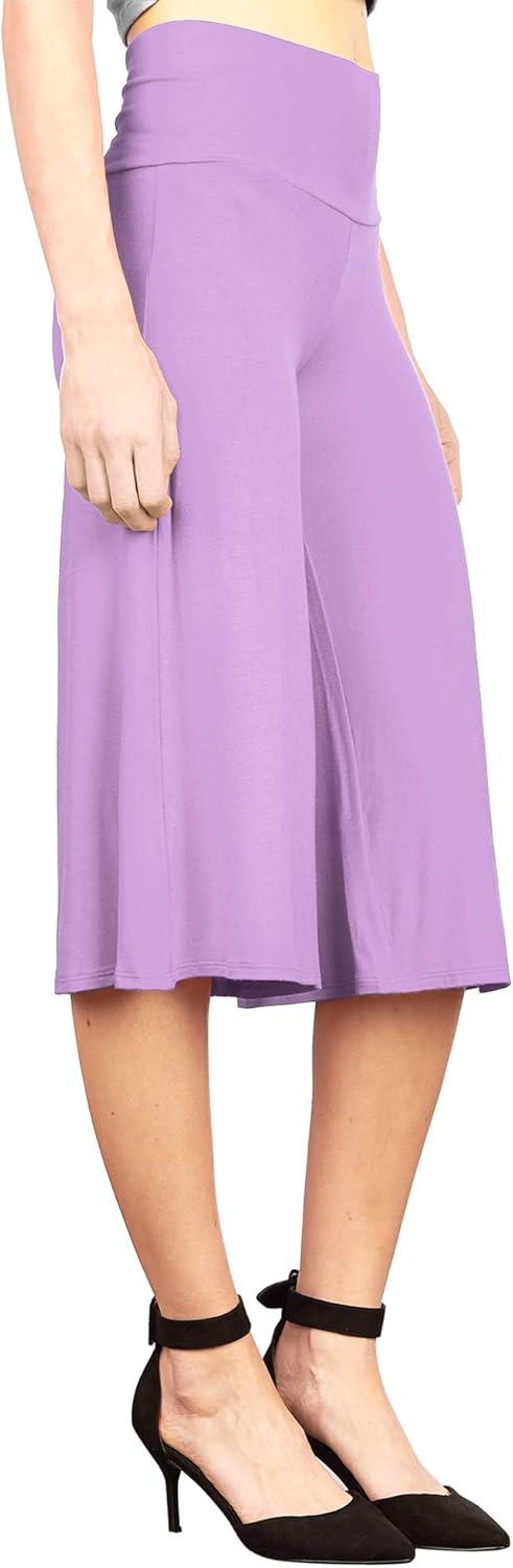 imageMade By Johnny Womens High Elastic Waistband Wide Leg Palazzo Culotte Gaucho Capri Pants S5XLWb876lilac