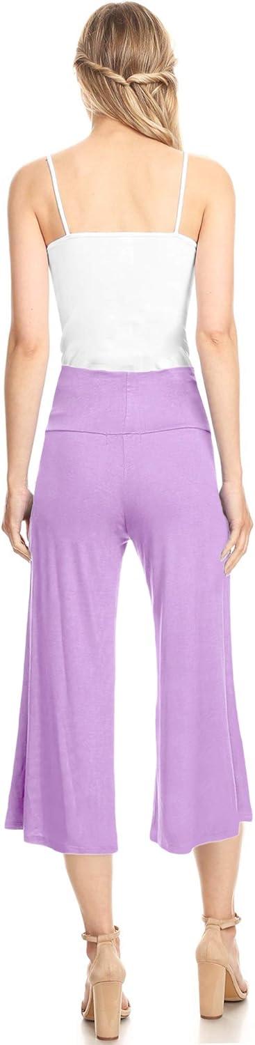 imageMade By Johnny Womens High Elastic Waistband Wide Leg Palazzo Culotte Gaucho Capri Pants S5XLWb876lilac