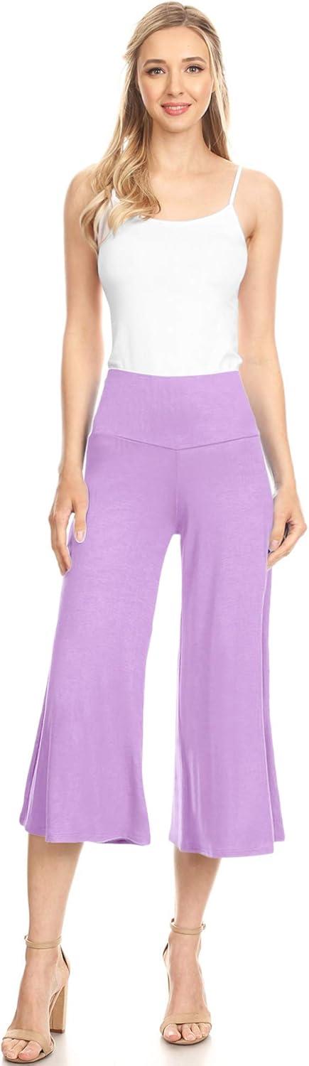imageMade By Johnny Womens High Elastic Waistband Wide Leg Palazzo Culotte Gaucho Capri Pants S5XLWb876lilac