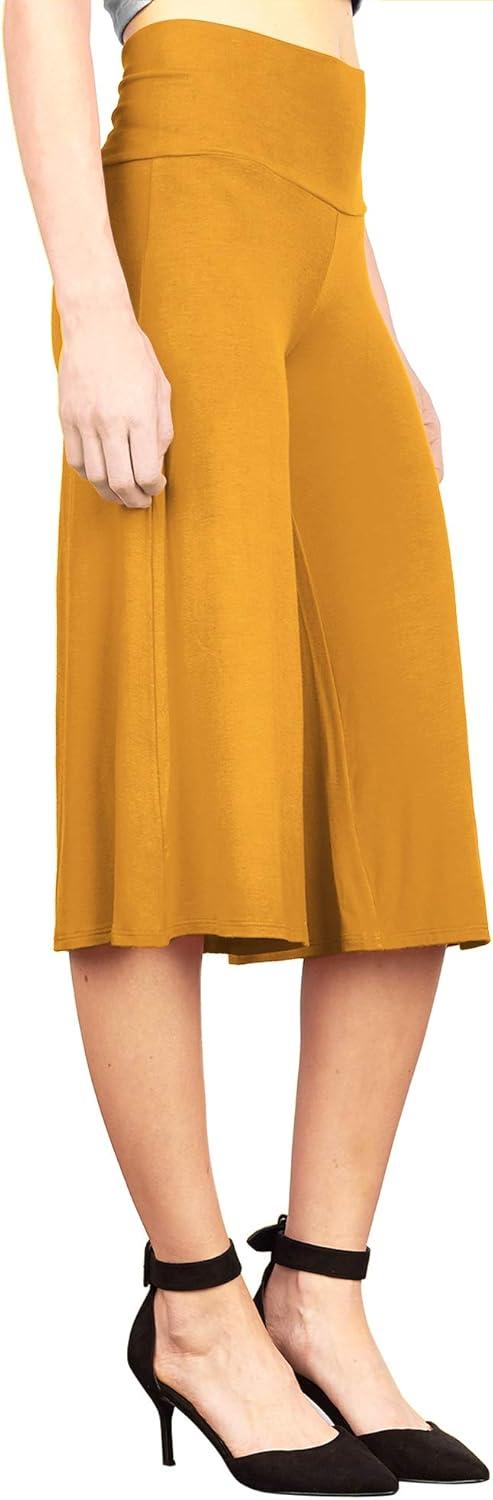 imageMade By Johnny Womens High Elastic Waistband Wide Leg Palazzo Culotte Gaucho Capri Pants S5XLWb876mustard