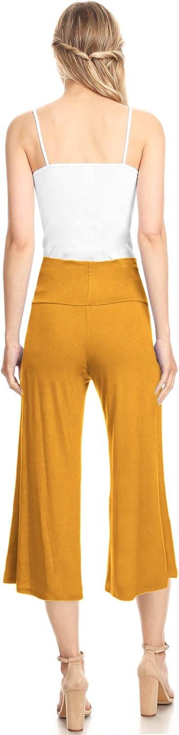 imageMade By Johnny Womens High Elastic Waistband Wide Leg Palazzo Culotte Gaucho Capri Pants S5XLWb876mustard