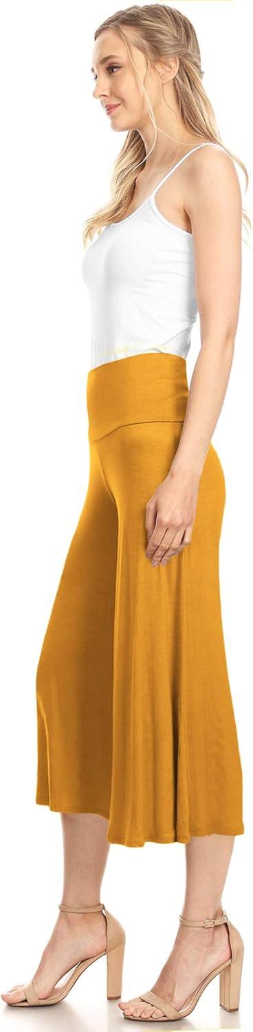 imageMade By Johnny Womens High Elastic Waistband Wide Leg Palazzo Culotte Gaucho Capri Pants S5XLWb876mustard