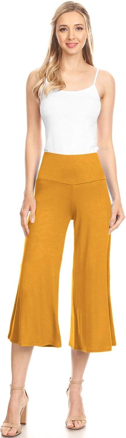 imageMade By Johnny Womens High Elastic Waistband Wide Leg Palazzo Culotte Gaucho Capri Pants S5XLWb876mustard