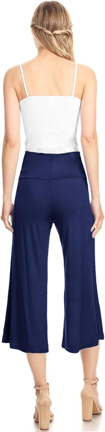 imageMade By Johnny Womens High Elastic Waistband Wide Leg Palazzo Culotte Gaucho Capri Pants S5XLWb876navy