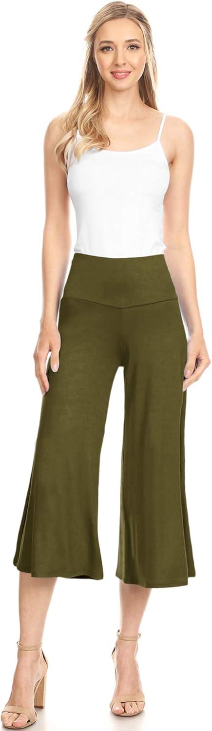 imageMade By Johnny Womens High Elastic Waistband Wide Leg Palazzo Culotte Gaucho Capri Pants S5XLWb876olive