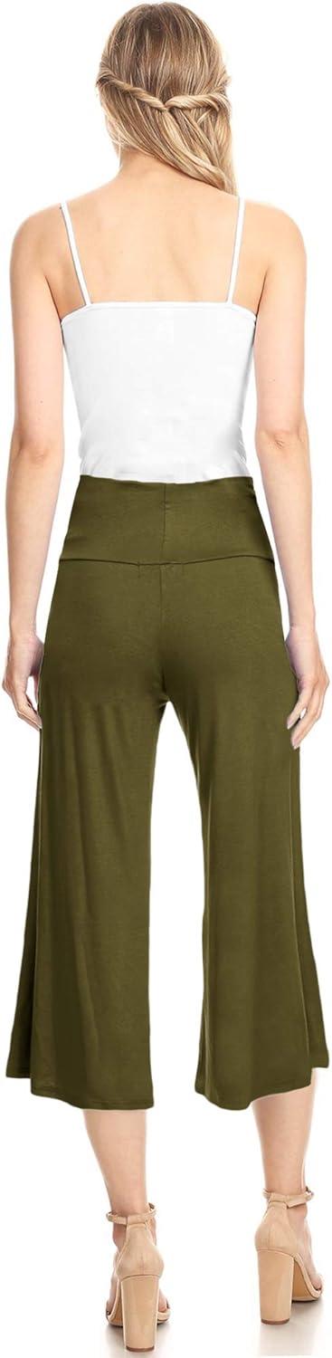 imageMade By Johnny Womens High Elastic Waistband Wide Leg Palazzo Culotte Gaucho Capri Pants S5XLWb876olive