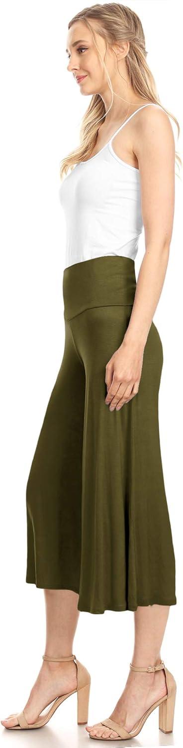 imageMade By Johnny Womens High Elastic Waistband Wide Leg Palazzo Culotte Gaucho Capri Pants S5XLWb876olive