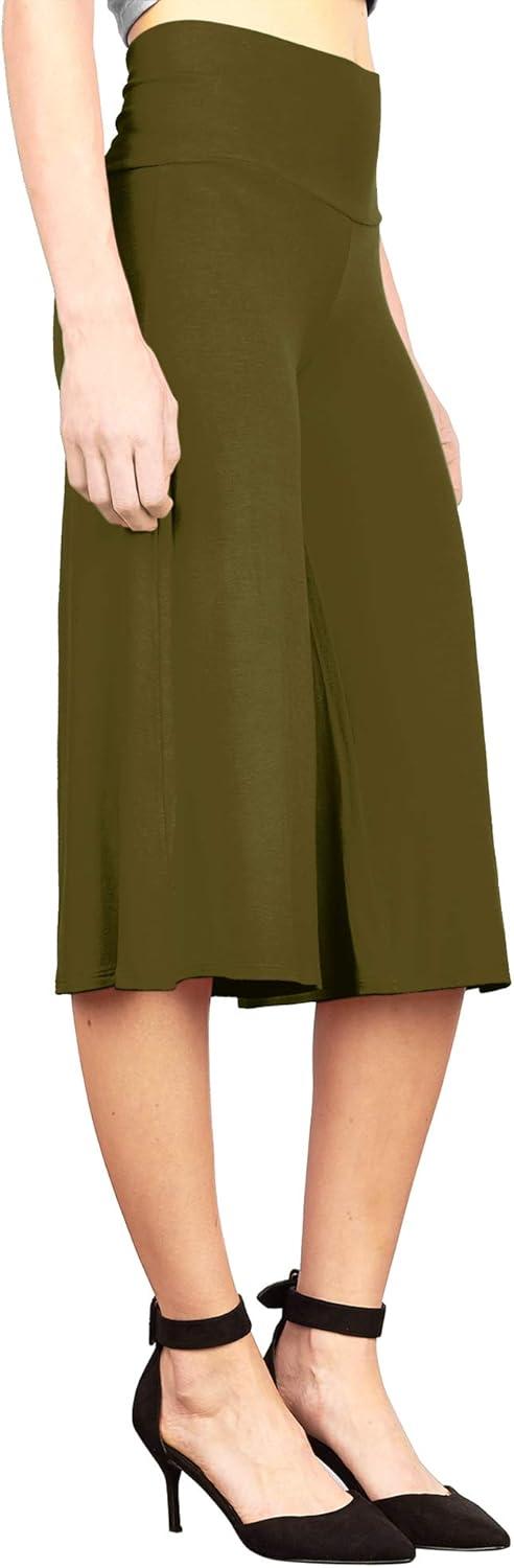 imageMade By Johnny Womens High Elastic Waistband Wide Leg Palazzo Culotte Gaucho Capri Pants S5XLWb876olive