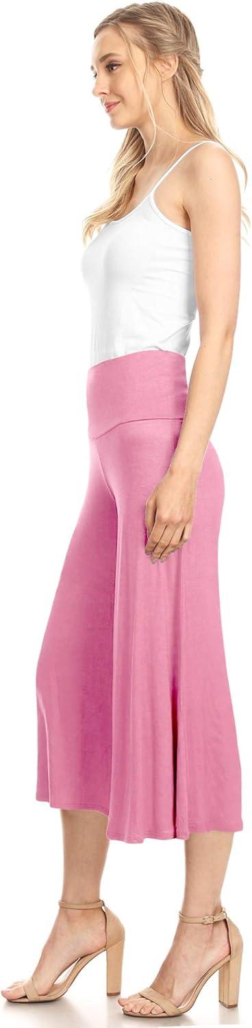 imageMade By Johnny Womens High Elastic Waistband Wide Leg Palazzo Culotte Gaucho Capri Pants S5XLWb876pink