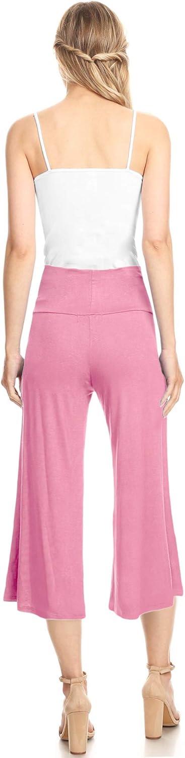 imageMade By Johnny Womens High Elastic Waistband Wide Leg Palazzo Culotte Gaucho Capri Pants S5XLWb876pink