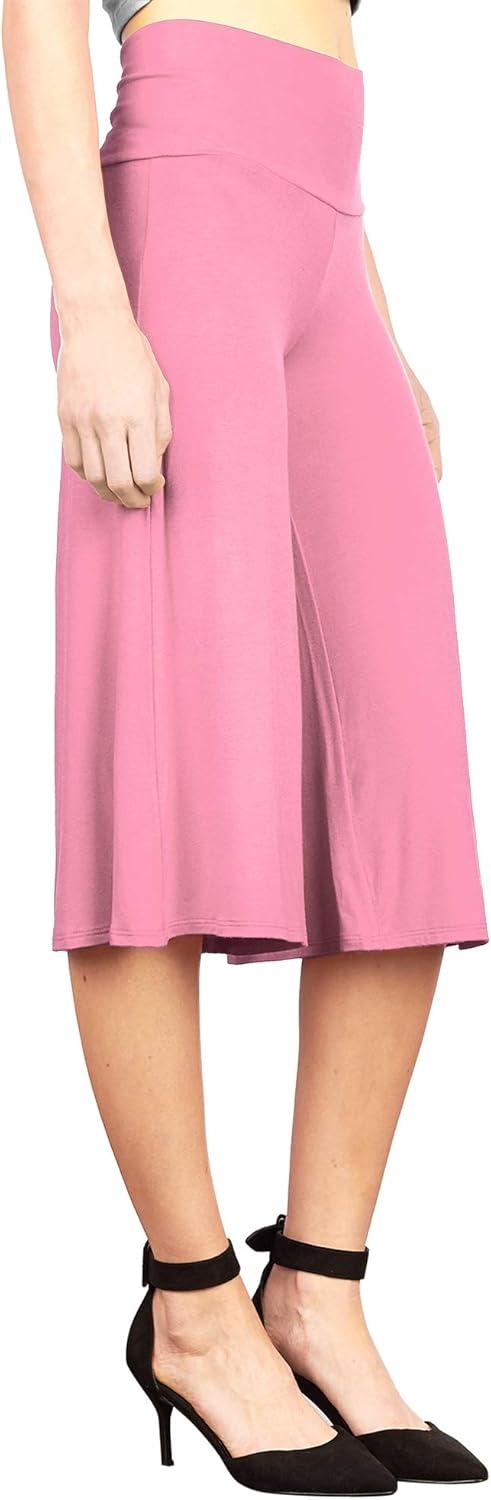 imageMade By Johnny Womens High Elastic Waistband Wide Leg Palazzo Culotte Gaucho Capri Pants S5XLWb876pink