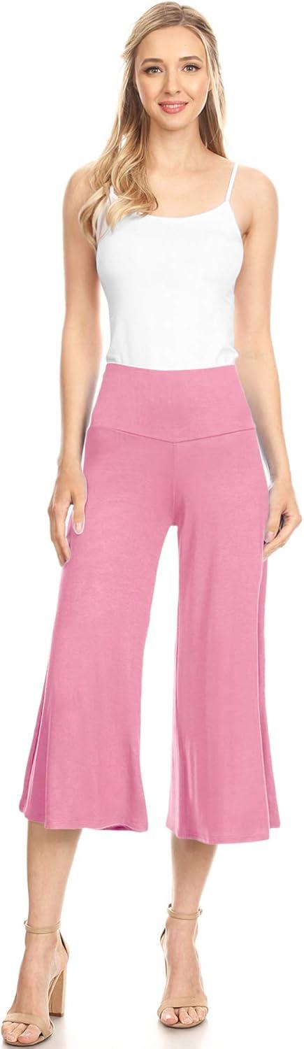 imageMade By Johnny Womens High Elastic Waistband Wide Leg Palazzo Culotte Gaucho Capri Pants S5XLWb876pink